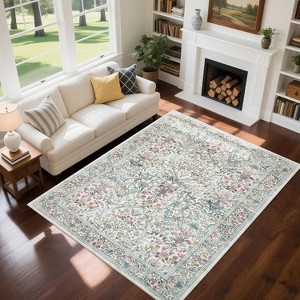Acekool Boho Floral Area Rug Washable Non-Slip Foldable Soft Low Pile for Living Room Bedroom Kitchen - 1 of 4