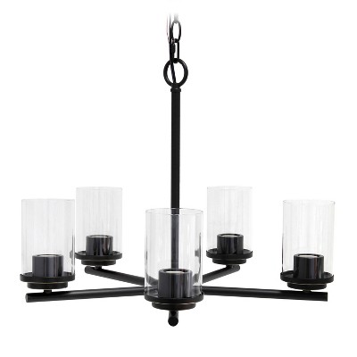 Elegant Restoration Bronze 5-Light Clear Glass Pendant Chandelier