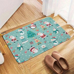 Christmas Blue Background Bathroom Rugs Winter Bath Mat Absorbent Non Slip Bathroom Mat Christmas Soft Floor Carpet 16x20 Inches - 1 of 1