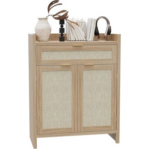 COZONY 3-Piece Rattan Shoe Cabinet Set with Adjustable Shelves, Farmhouse Entryway Storage Organizer with Drawer, Boho Style Wooden Cabinet - 1 of 4