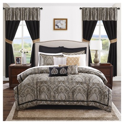 California King Black Microfiber 24-Piece Bedding Set