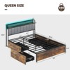 Infans Queen Size LED Bed Frame w/ Charging Station Upholstered Headboard 4 Drawers - 2 of 4