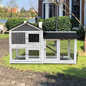 Removable Tray Ramp wooden outdoor rabbit hutch with running cage - 1 of 4