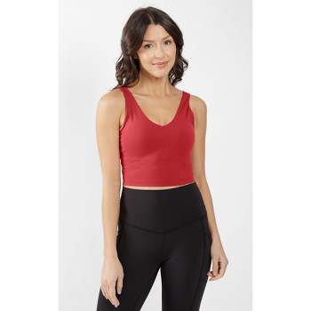 90 Degree by Reflex Womens Fitted V Neck Cropped Tank Top