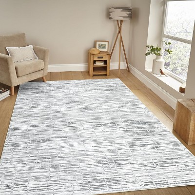 Machine Washable Low Pile Area Rug - Modern Abstract Non-Slip Accent Carpet for Dorm, Bedroom & Living Room - Fade & Stain Resistant