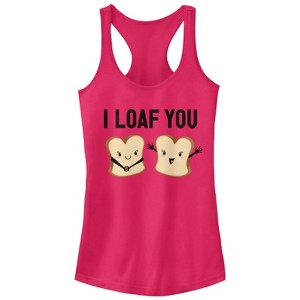 Juniors Womens CHIN UP I Loaf You Racerback Tank Top - 1 of 3