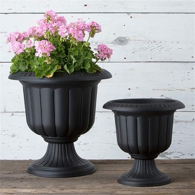 Classic Black Plastic Grecian Urn Planter, 19-Inch