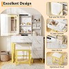 Bedroom Makeup Vanity Desk Set: Sliding LED Lighted Mirror, USB Charging Station, 4 Drawers, 5 Shelves + Cushioned Stool - 4 of 4