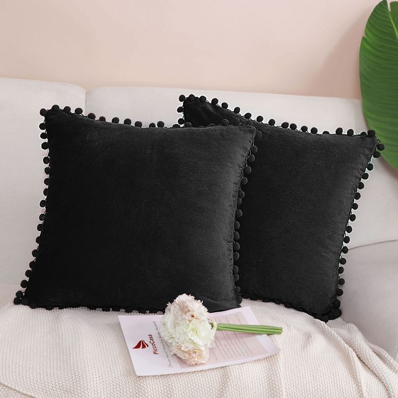 PiccoCasa Pom-poms Throw Pillow Cover Soft Velvet Decorative Cushion Covers 2 Pcs, 2 of 7