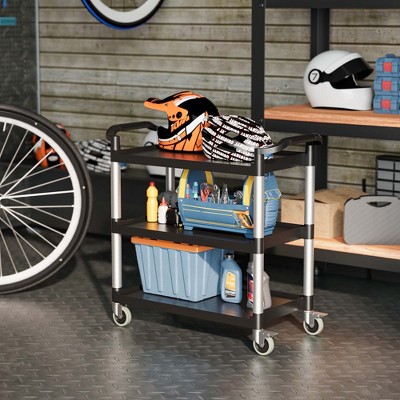 Black and Silver 3-Shelf Aluminum Utility Cart with Casters