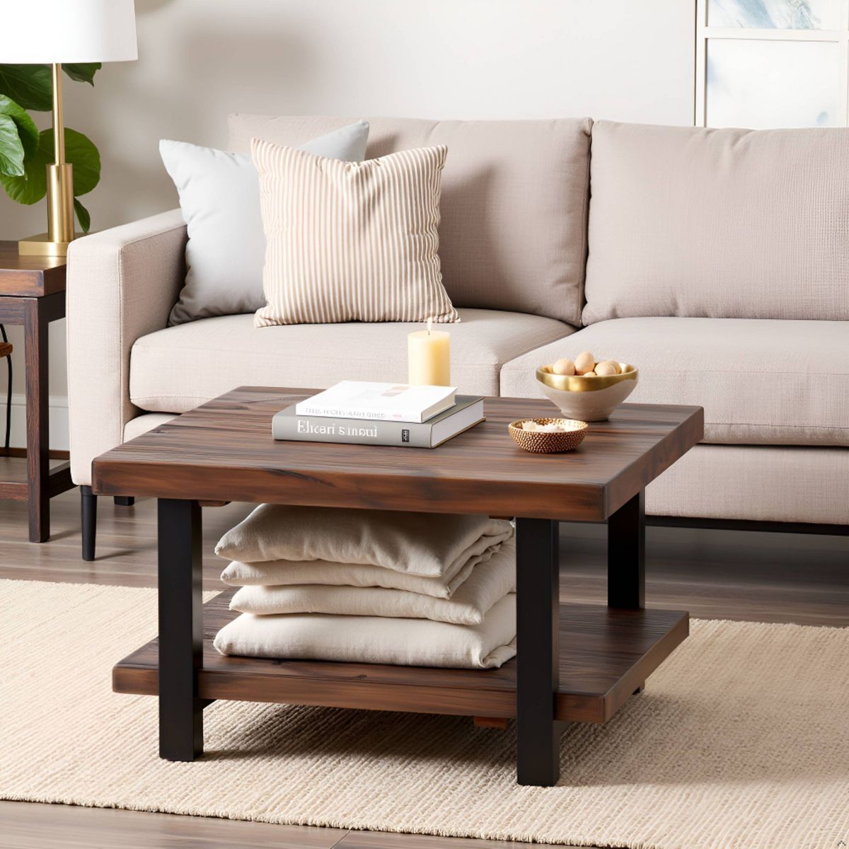 Pomona Metal and Wood Square Coffee Table - Alaterre Furniture - thumbnail 5