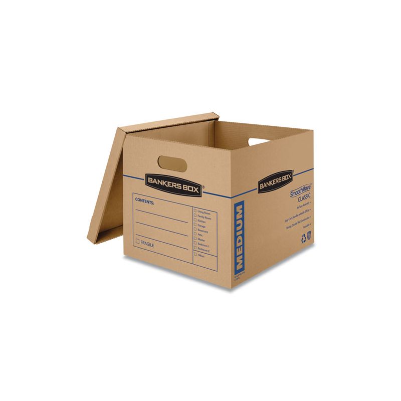 Bankers Box SmoothMove Classic Moving/Storage Boxes, Half Slotted Container (HSC), Medium, 15" x 18" x 14", Brown/Blue, 8/Carton, 2 of 8