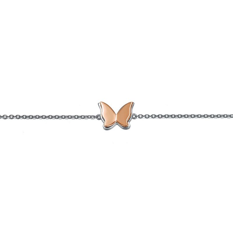 Sterling Silver 18k Rose Gold Plated Butterfly Charm Anklet, Adjustable Length, 2 of 3