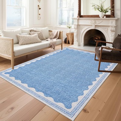 homfan Scalloped Washable Rug w/ Non-Slip Back - Modern Low-Pile Carpet for Living Room, Bedroom
