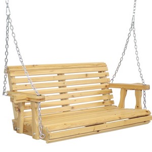 Sunnydaze Outdoor 2-Person Traditional Wooden Porch Swing with Hanging Chains - 58.5-Inch - Brown - 1 of 4