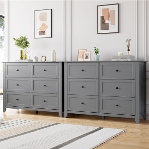 coucheta 6 Drawers Dresser for Bedroom, Set of 2 Farmhouse Wood Chest of Drawers for Clothes, Storage Dressers Organizer with Handles & Deep Drawers - 1 of 4
