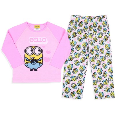 Despicable Me Girls' Minions Chibi Bello Raglan Sleep Pajama Set Multicolored