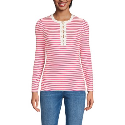 Lands' End Women's Polished Rib Tie Henley Top