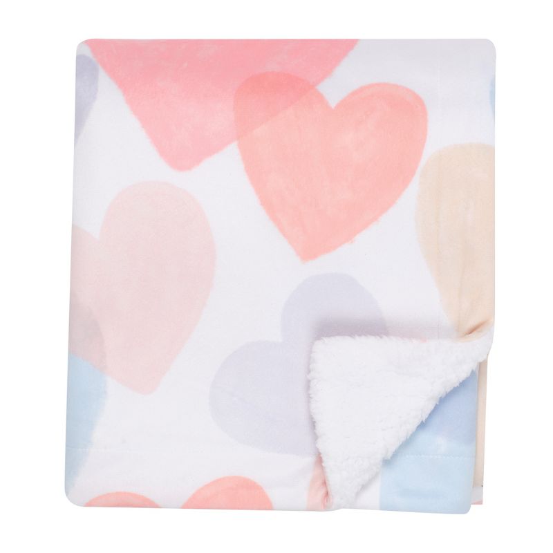 Bedtime Originals Rainbow Hearts White/Pink/Purple Soft Fleece Baby Blanket, 4 of 10