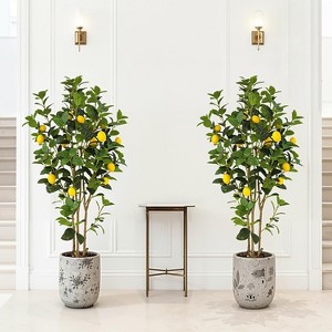 4FT Artificial Lemon Tree 2-Pack, Real-Looking Faux Citrus Plants with Yellow Fruits Pot, Indoor Fake Trees for Home Kitchen Office Decor - 1 of 4