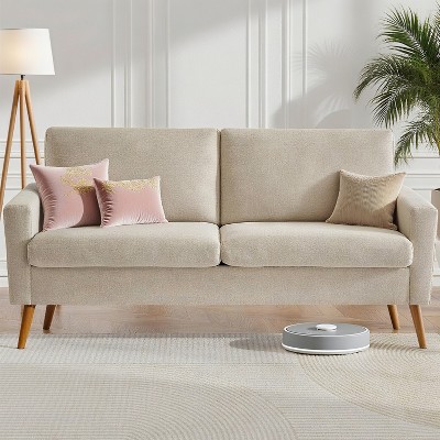 Dyonery 68" Loveseat Sofa, Mid Century Modern Small Couch for Living Room, Linen Fabric 2 Seater Sofa with Deep Cushion, Solid Wood Frame