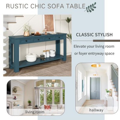 PAGED 63" Rustic Chic Console Table with 4 Drawers & Lower Shelf, Entryway Table with Storage, Solid Wood Entryway Sofa Table