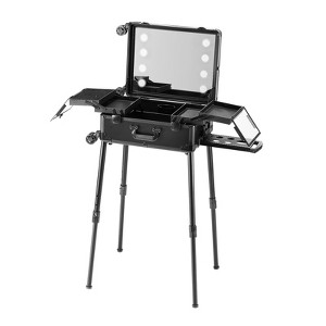 VEVOR Makeup Train Case with Lock, Lighted Mirror, 4 Storage Trays, Brush Holder, Travel Cosmetic Organizer Box w/ Swivel Wheels, Black - 1 of 4