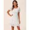 Allegra K Women's Floral Square Neck Short Sleeve Drawstring Ruched Dress - 3 of 4
