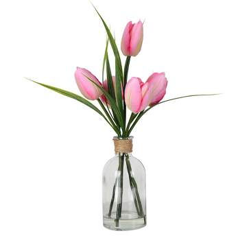 Vickerman 12" Artificial Potted Pink Tulip.