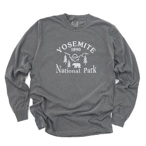 Simply Sage Market Women's Embroidered Yosemite National Park Long Sleeve Garment Dyed Tee - 1 of 3