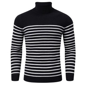 Men's Striped Turtleneck Sweater Casual Pullover Slim Fit Ribbed Knitted Sweater - 1 of 4
