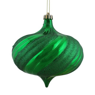 Northlight 4ct Shiny Glitter Swirl Shatterproof Onion Drop Christmas Ornament Set 5.75" - Green