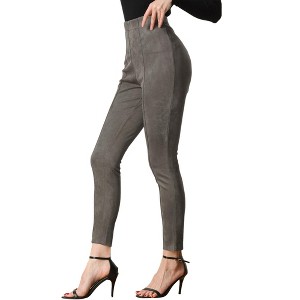 INSPIRE CHIC Women's Faux Suede High Waisted Elastic Slim Casual Leggings Pants - 1 of 4