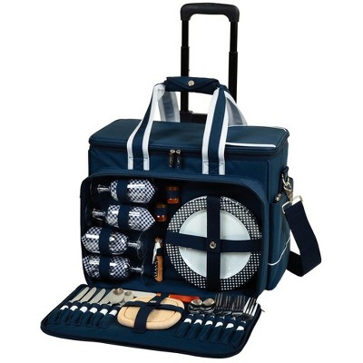 Picnic at Ascot- Ultimate Insulated Picnic Cooler on Wheels with Service for 4 - Navy