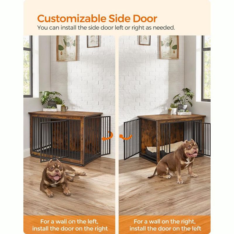 Feandrea Dog Crate Furniture, 38 Inches Dog Kennel for Dogs up to 70 lb, with Removable Tray, Heavy-Duty Dog Cage End Table, Rustic Brown, 4 of 8