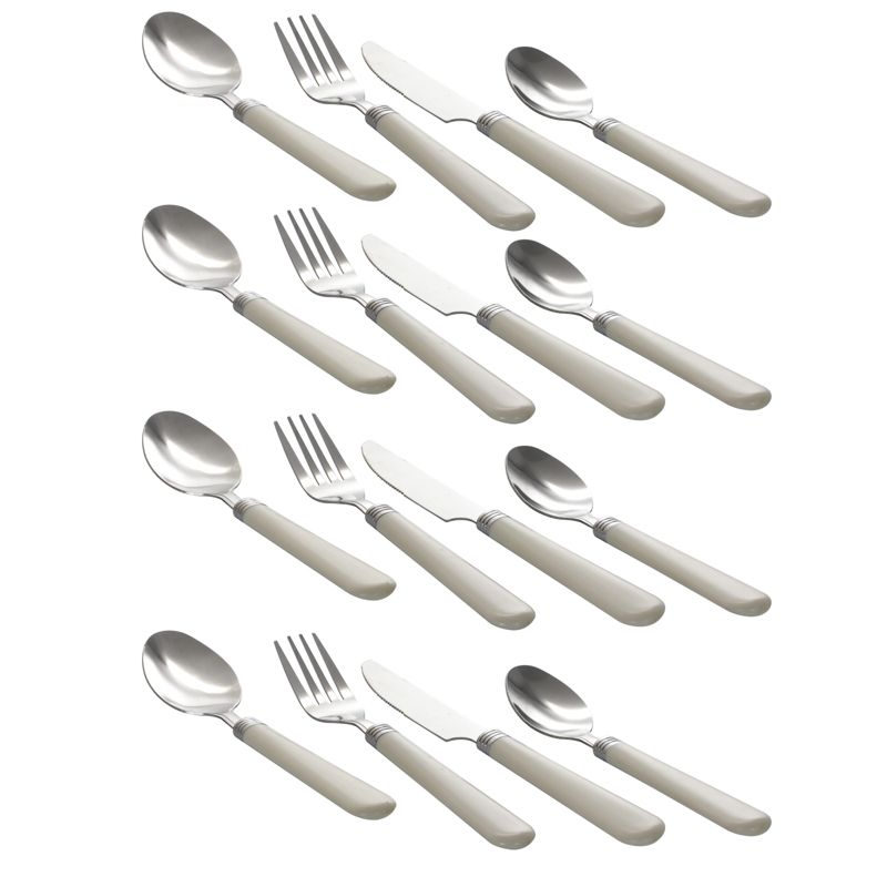 Gibson Sensations II 16 Piece Stainless Steel Flatware Set with White Handles and Chrome Caddy, 3 of 8
