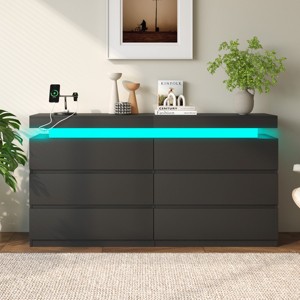 Vipbear modern 6-drawer dressing table - storage cabinet with LED lights, top sliding storage, bedroom, living room - 1 of 4