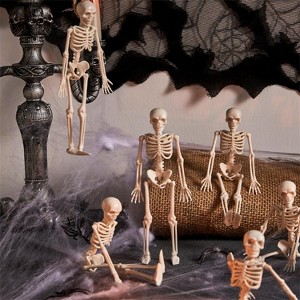 Joyfy 12 PCS 6” Halloween Mini Skeleton Figurines, Plastic Poseable Small Skeletons Toys Decorations for Graveyard Haunted House Party Prop Decor - 1 of 4