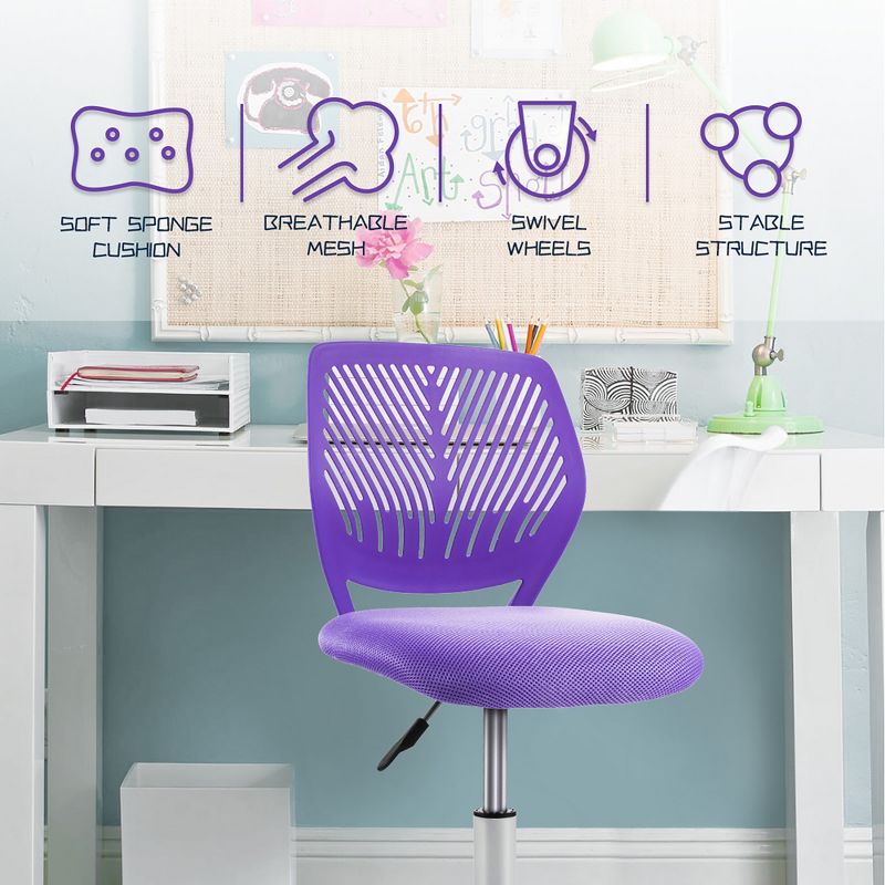 Costway Office Task Desk Armless Chair Adjustable Mid Back Swivel Study Chair Rose\Blue\Turquoise\Purple, 5 of 14