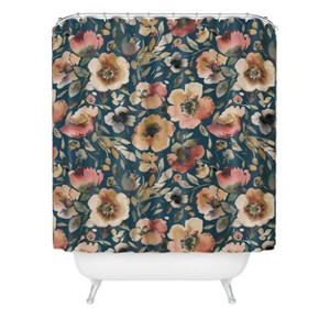 Ninola Design Artistic Poppies Midnight Shower Curtain Blue - Deny Designs: Abstract Microfiber Bath Decor, Machine Washable - 1 of 3