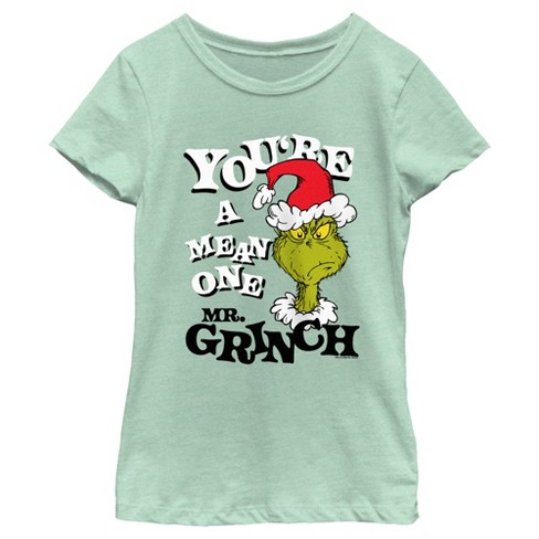 Boy's Dr. Seuss Christmas The Grinch You're a Mean One Portrait Graphic Tee  Navy Blue Medium 