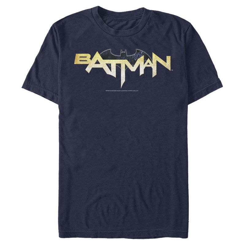 Men's Batman Logo Messy Text T-Shirt, 1 of 5
