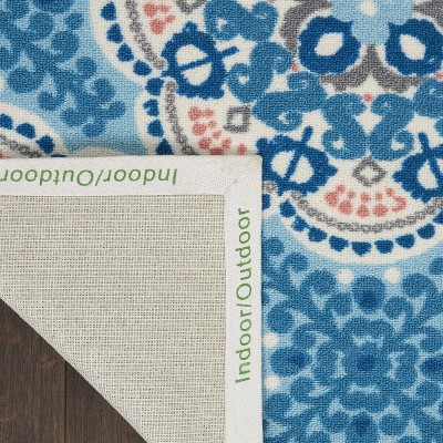 Blue Floral Synthetic Reversible 5' x 7' Area Rug