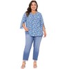 Agnes Orinda Women's Plus Size Floral V Neck 3/4 Sleeve Chiffon Work Tunic Blouse - 3 of 4