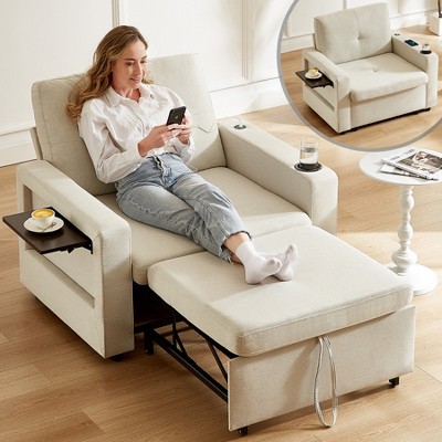 Dyonery 3-in-1 Sleeper Sofa Chair Bed,42.5"Convertible Sleeper Chair with Pull Out Bed,USB Charging Port & Wing Table,Cup Holder,Adjustable Backrest