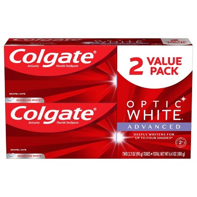 Colgate Optic White Advanced Whitening Toothpaste with 2% Hydrogen Peroxide - Sparkling White - 3.2oz/2pk