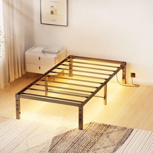 Karl Home Black Twin Bed Frame with Charging Station and LED Lights - 1 of 4