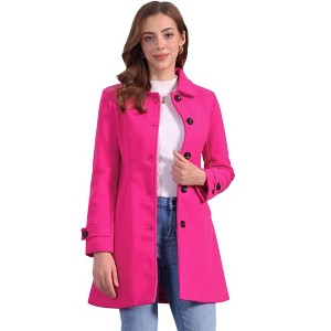 Allegra K Women's Winter Outerwear Peter Pan Collar Mid-thigh A-line Single Breasted Coat - 1 of 4