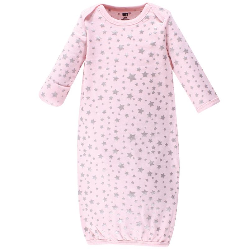 Hudson Baby Infant Girl Cotton Long-Sleeve Gowns 3pk, Cloud Mobile Pink, 0-6 Months, 4 of 6