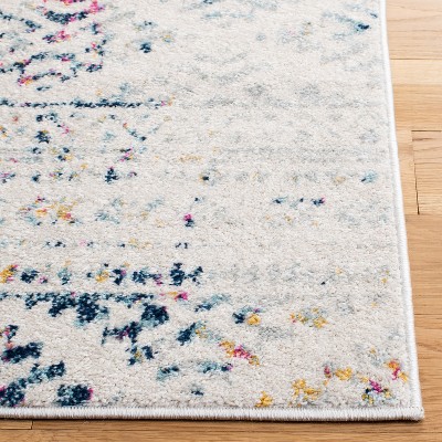Ivory and Blue Hand-Knotted Square Synthetic Area Rug